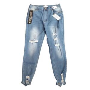 Bamboo Medium Wash Distressed High Rise Ripped Skinny Jeans Plussize 15